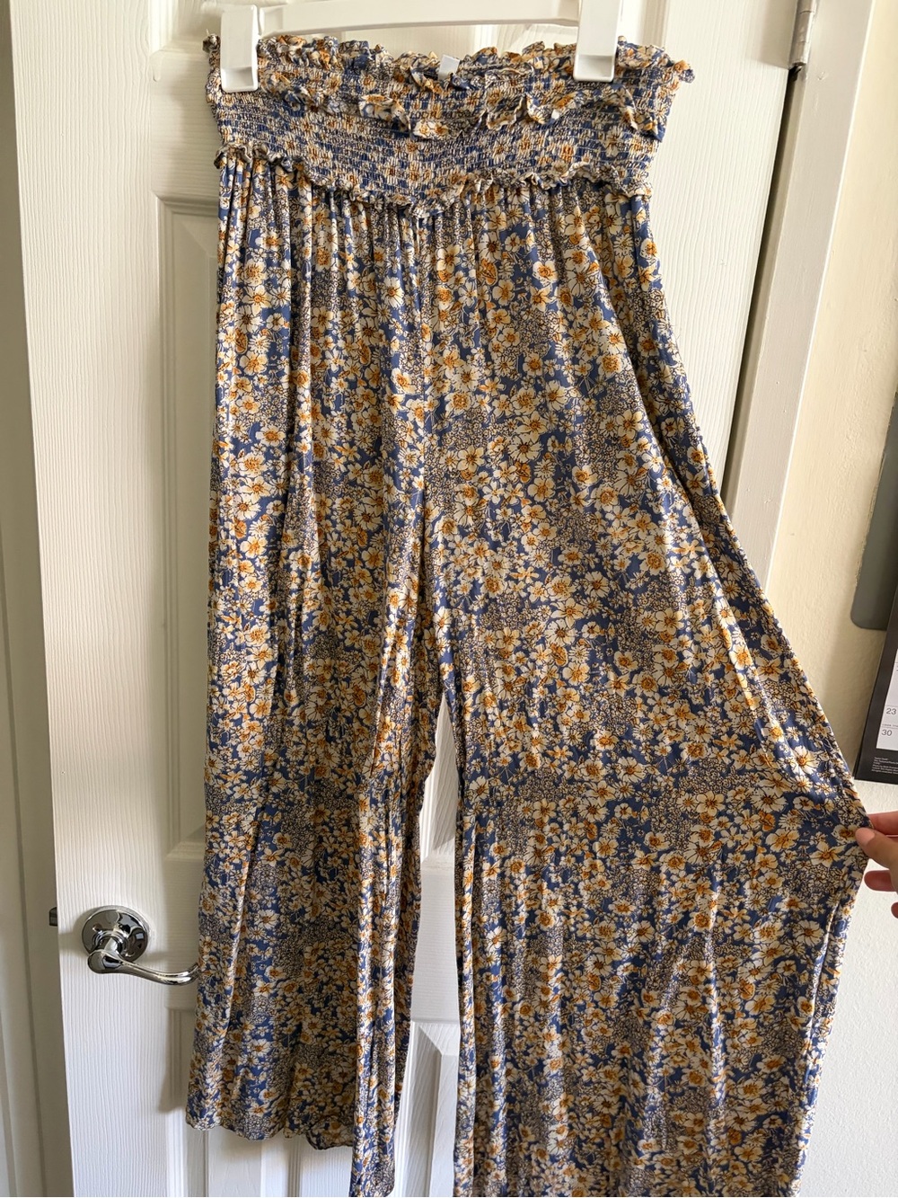Patrons of Peace Blue & Yellow Floral Wide-Leg Pants